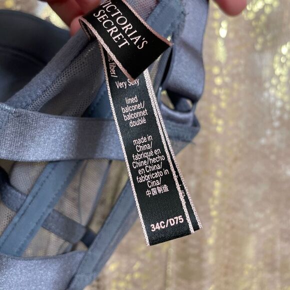 Victoria’s Secret Very Sexy Gray Silver Sparkle Lined Balconet Bra Top 34C - Picture 7 of 10